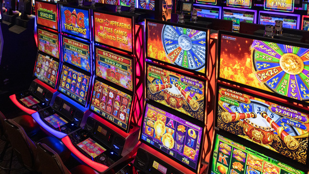 aerial view of a row of slot machines